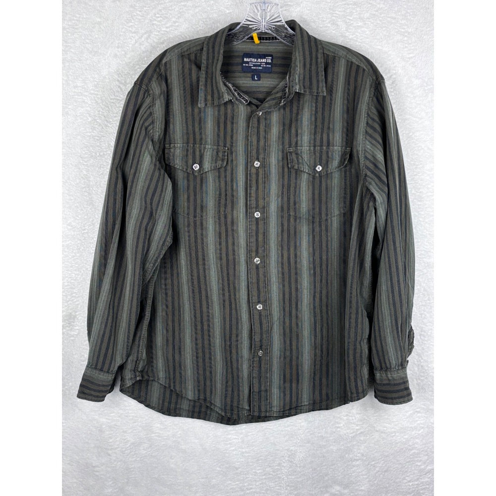 Nautica Jeans Co. Striped‎ Button Up Long Sleeve Shirt Relaxed Fit L